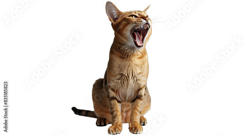 Cat Yawning on Gray Background photo