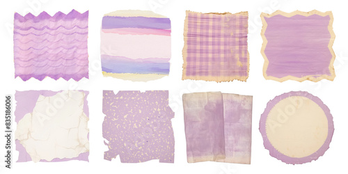 Vintage pale purple pattern ripped paper png cut out element set
