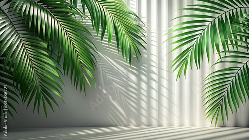 Tropical palm leaf shadow background wall perfect for product display or advertising  with minimalist poster banner design  tropical  palm leaf  shadow  background  wall  product display