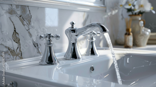 white sink with chrome faucet
