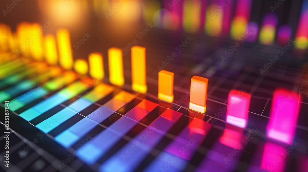 Digitally generated image of multi coloured vertical bars. Concept of fintech technology, new banking and investment. Clean design. Digitally generated image of multi coloured vertical bars. Concept of fintech technology, new banking and investment. Clean design.