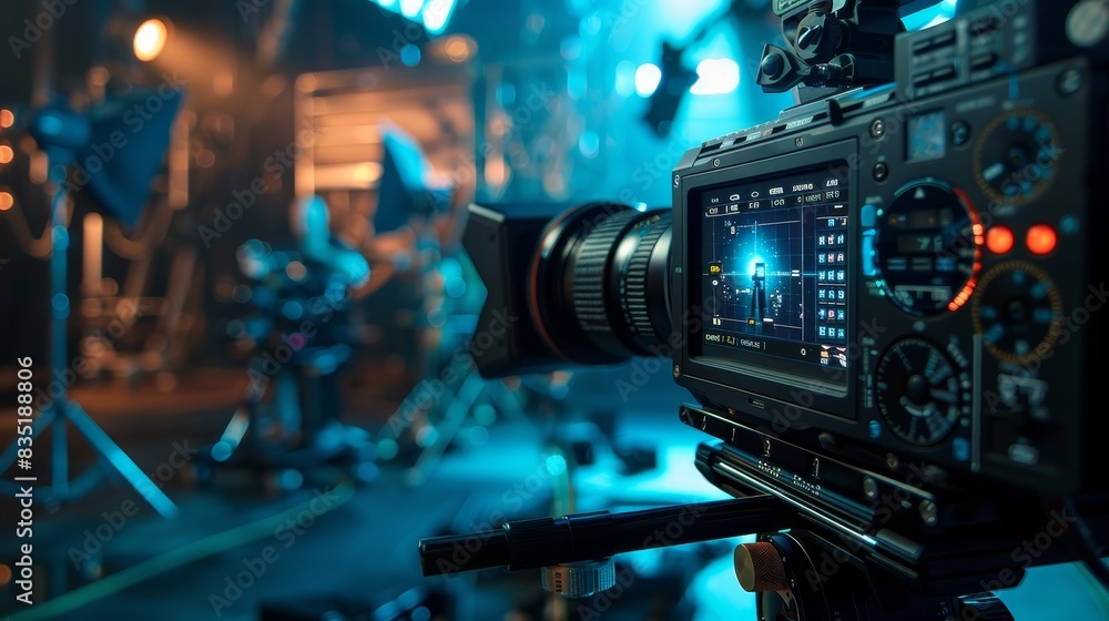 A digital video camera viewfinder focused on a digital screen A digital video camera viewfinder focused on a digital screen