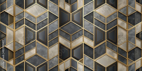 Seamless geometric wallpaper with metallic black and gold rectangles on a gray background, abstract, , seamless, geometric, metallic, black, gold, rectangles, wallpaper, high quality