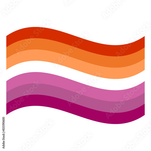 Wavy Lesbian Seven Stripes Pride Flag Isolated in White