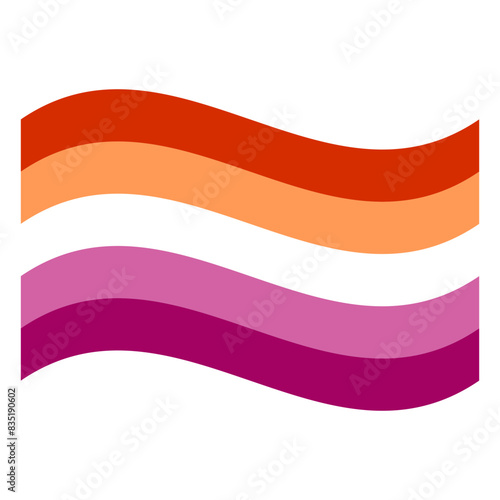 Wavy Lesbian Five Stripes Pride Flag Isolated in White