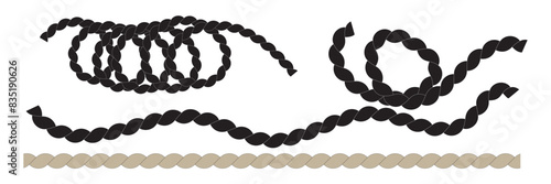 The rope icon. Black silhouette of a bundle of rope or twine. Vector illustration isolated on a white background for design and web.