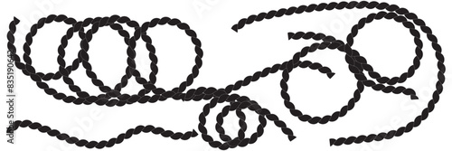 The rope icon. Black silhouette of a bundle of rope or twine. Vector illustration isolated on a white background for design and web.