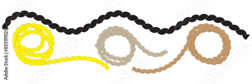 The rope icon. Black silhouette of a bundle of rope or twine. Vector illustration isolated on a white background for design and web. Rope icon vector illustration.