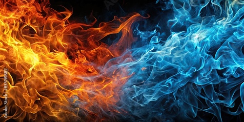 Abstract dual tone fire animation background with blue and orange flames merging together , Double smoke, confluence, blue flames, orange flames, dual tone, fire animation, background photo