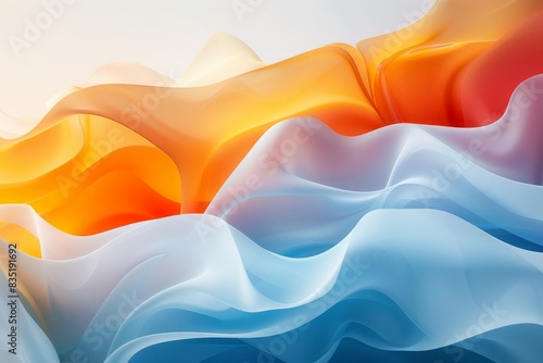 Digital artwork featuring abstract fluid shapes with a gradient of warm orange, red, and white colors