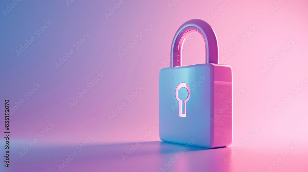 Modern lock against a gradient background representing cybersecurity, protection, and data security in a colorful and abstract style. 3D Illustration. Modern lock against a gradient background representing cybersecurity, protection, and data security in a colorful and abstract style. 3D Illustration.