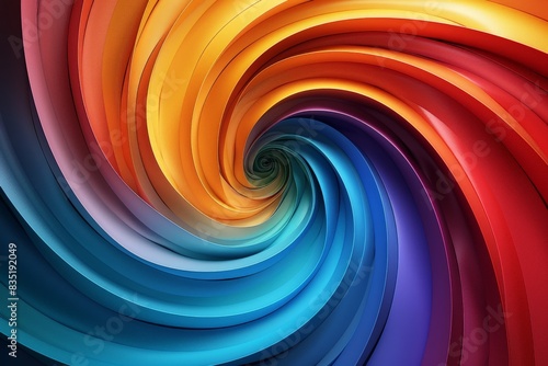 This image features a mesmerizing spiral design with a gradient of vibrant colors from warm to cool tones, creating a dynamic and vivid appearance