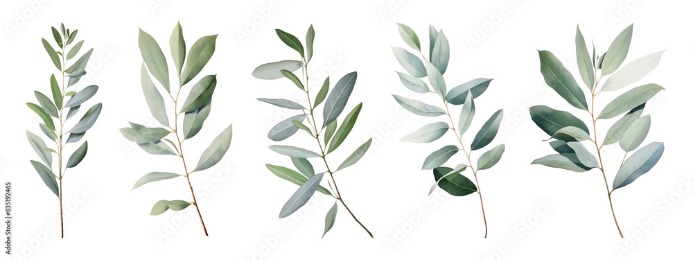 Naklejka premium Eucalyptus leaf plant illustration png cut out element set