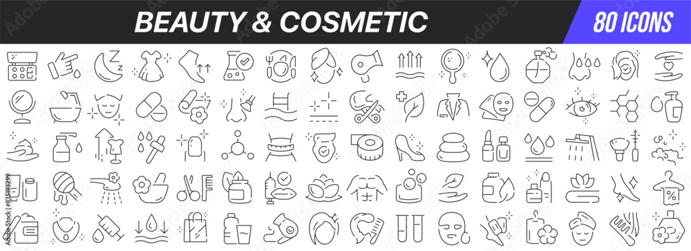 Beauty and cosmetic line icons collection. Big UI icon set in a flat design. Thin outline icons pack. Vector illustration EPS10 Beauty and cosmetic line icons collection. Big UI icon set in a flat design. Thin outline icons pack. Vector illustration EPS10