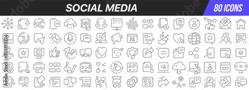 Social media line icons collection. Big UI icon set in a flat design. Thin outline icons pack. Vector illustration EPS10