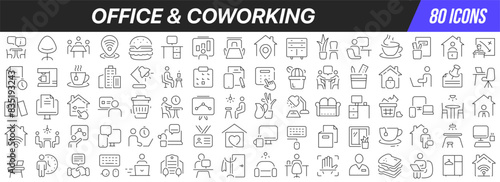 Office and coworking line icons collection. Big UI icon set in a flat design. Thin outline icons pack. Vector illustration EPS10