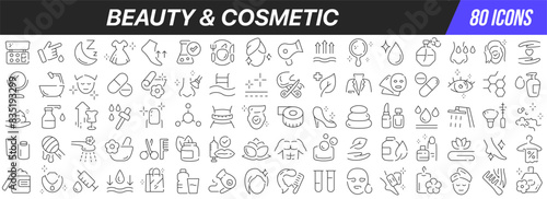 Beauty and cosmetic line icons collection. Big UI icon set in a flat design. Thin outline icons pack. Vector illustration EPS10