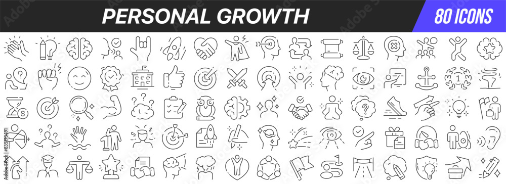 Personal growth line icons collection. Big UI icon set in a flat design. Thin outline icons pack. Vector illustration EPS10 Personal growth line icons collection. Big UI icon set in a flat design. Thin outline icons pack. Vector illustration EPS10
