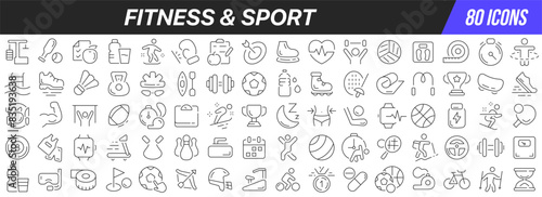 Fitness and sport line icons collection. Big UI icon set in a flat design. Thin outline icons pack. Vector illustration EPS10