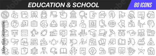 Education and school line icons collection. Big UI icon set in a flat design. Thin outline icons pack. Vector illustration EPS10