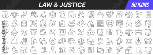 Law and justice line icons collection. Big UI icon set in a flat design. Thin outline icons pack. Vector illustration EPS10