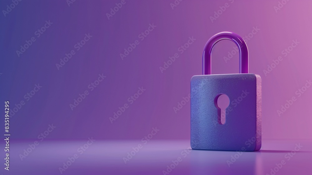 Purple and blue padlock on a vibrant, gradient background symbolizing security, protection, and privacy. 3D Illustration. Purple and blue padlock on a vibrant, gradient background symbolizing security, protection, and privacy. 3D Illustration.