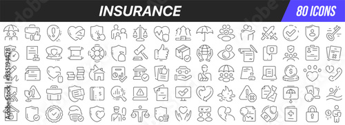Insurance line icons collection. Big UI icon set in a flat design. Thin outline icons pack. Vector illustration EPS10