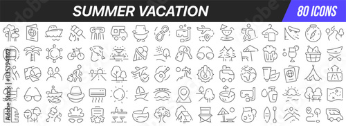 Summer vacation line icons collection. Big UI icon set in a flat design. Thin outline icons pack. Vector illustration EPS10