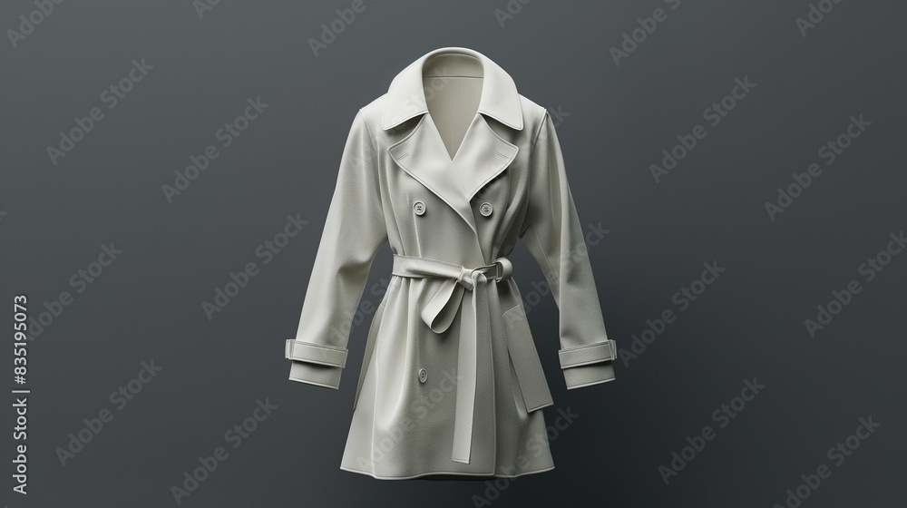 A mannequin wearing a trench coat and belted waist. A mannequin wearing a trench coat and belted waist.