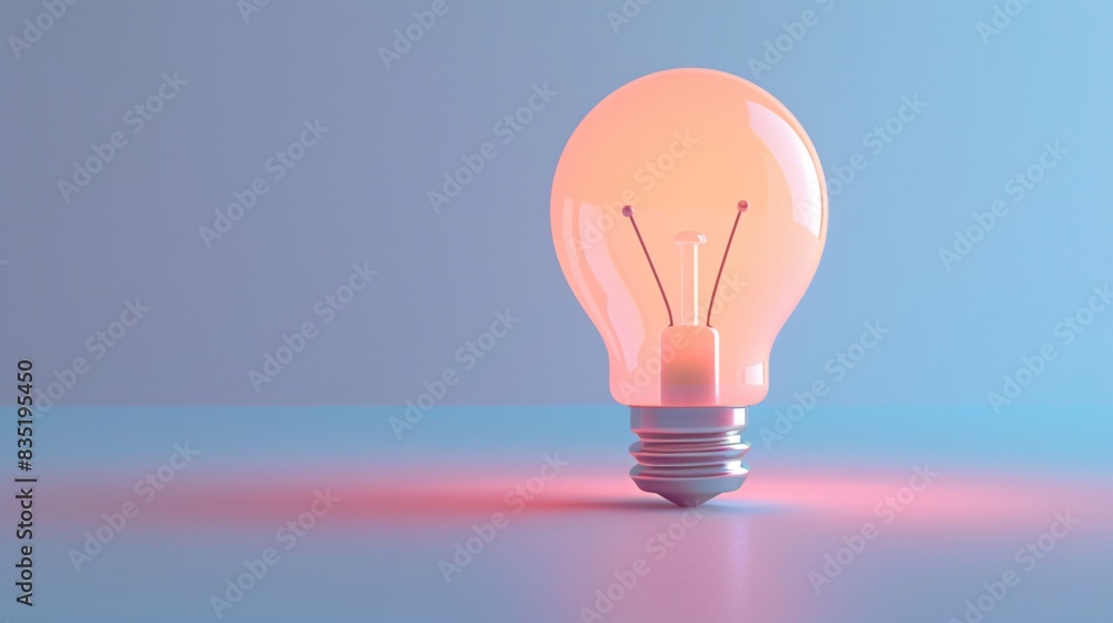 Single glowing light bulb with soft gradient background. Concept of creativity, idea, innovation, and inspiration. 3D Illustration. Single glowing light bulb with soft gradient background. Concept of creativity, idea, innovation, and inspiration. 3D Illustration.