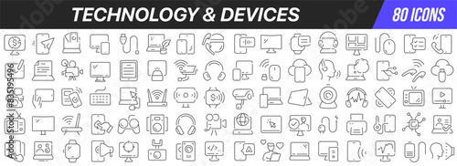 Technology and devices line icons collection. Big UI icon set in a flat design. Thin outline icons pack. Vector illustration EPS10
