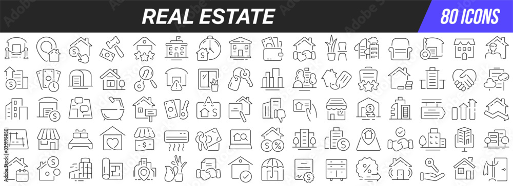Real estate line icons collection. Big UI icon set in a flat design. Thin outline icons pack. Vector illustration EPS10 Real estate line icons collection. Big UI icon set in a flat design. Thin outline icons pack. Vector illustration EPS10