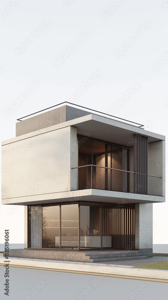 Vertical Image Of A Modern House With A Tree In The Background. Vertical Image Of A Modern House With A Tree In The Background.