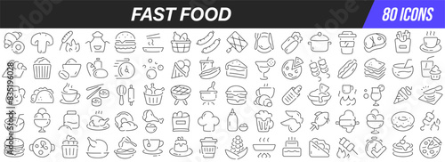 Fast food line icons collection. Big UI icon set in a flat design. Thin outline icons pack. Vector illustration EPS10