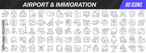 Airport and immigration line icons collection. Big UI icon set in a flat design. Thin outline icons pack. Vector illustration EPS10