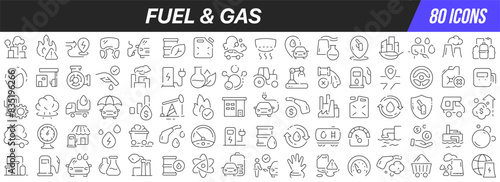 Fuel and gas line icons collection. Big UI icon set in a flat design. Thin outline icons pack. Vector illustration EPS10