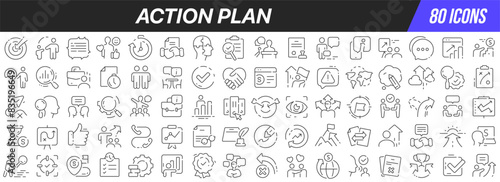 Action plan line icons collection. Big UI icon set in a flat design. Thin outline icons pack. Vector illustration EPS10