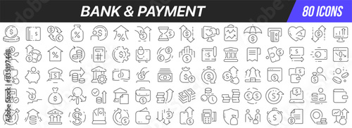 Bank and payment line icons collection. Big UI icon set in a flat design. Thin outline icons pack. Vector illustration EPS10 photo