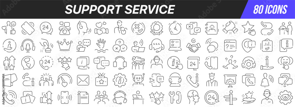 Support and service line icons collection. Big UI icon set in a flat design. Thin outline icons pack. Vector illustration EPS10 Support and service line icons collection. Big UI icon set in a flat design. Thin outline icons pack. Vector illustration EPS10