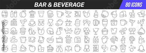 Bar and beverage line icons collection. Big UI icon set in a flat design. Thin outline icons pack. Vector illustration EPS10