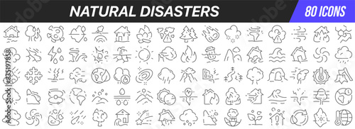 Natural disasters line icons collection. Big UI icon set in a flat design. Thin outline icons pack. Vector illustration EPS10