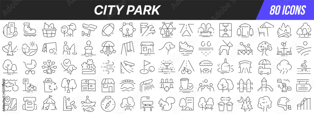 City park line icons collection. Big UI icon set in a flat design. Thin outline icons pack. Vector illustration EPS10 City park line icons collection. Big UI icon set in a flat design. Thin outline icons pack. Vector illustration EPS10
