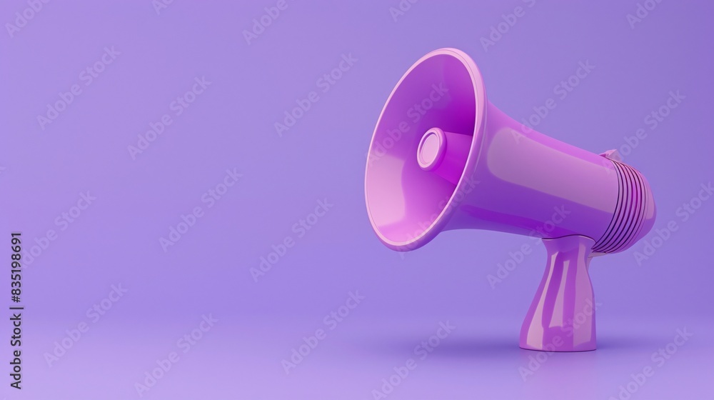 Vibrant purple megaphone on a purple background symbolizing communication, marketing, and promotion. Perfect for advertising and media projects. 3D Illustration. Vibrant purple megaphone on a purple background symbolizing communication, marketing, and promotion. Perfect for advertising and media projects. 3D Illustration.
