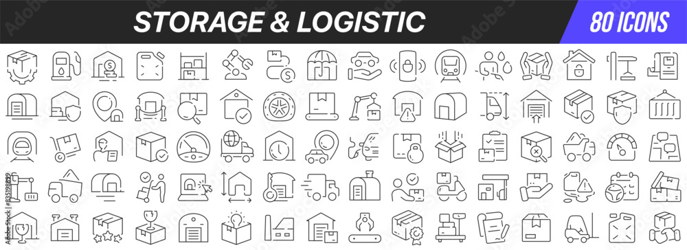 Storage and logistic line icons collection. Big UI icon set in a flat design. Thin outline icons pack. Vector illustration EPS10