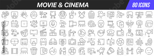 Movie and cinema line icons collection. Big UI icon set in a flat design. Thin outline icons pack. Vector illustration EPS10