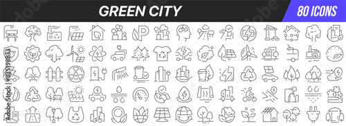 Green city line icons collection. Big UI icon set in a flat design. Thin outline icons pack. Vector illustration EPS10