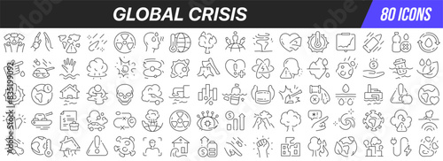 Global crisis line icons collection. Big UI icon set in a flat design. Thin outline icons pack. Vector illustration EPS10