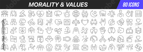 Morality and values line icons collection. Big UI icon set in a flat design. Thin outline icons pack. Vector illustration EPS10