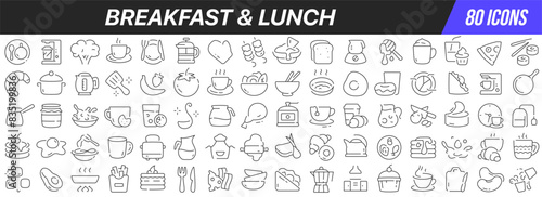 Breakfast and lunch line icons collection. Big UI icon set in a flat design. Thin outline icons pack. Vector illustration EPS10