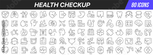 Health checkup line icons collection. Big UI icon set in a flat design. Thin outline icons pack. Vector illustration EPS10